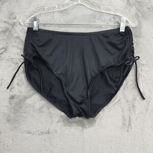 St. John's Bay Swim Bottom Womens 14 Black High Waist Side Tie Ruched Beach